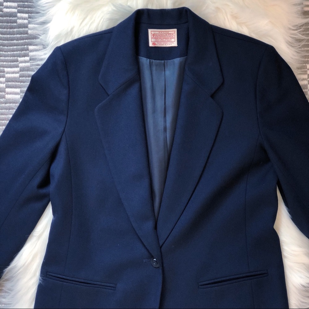 Pendleton Vintage Petite Dark Navy Wool Button Blazer Preppy Nautical Jacket 6P - Picture 4 of 9